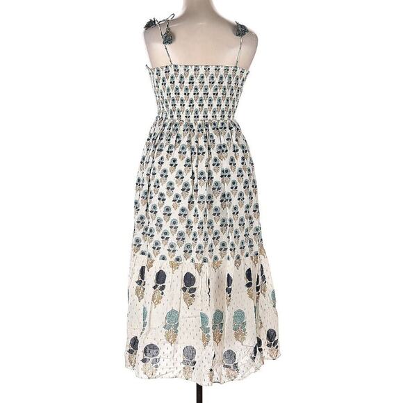 Women’s Marea Print Metallic Smocked Midi Dress Size XL - Picture 2 of 5